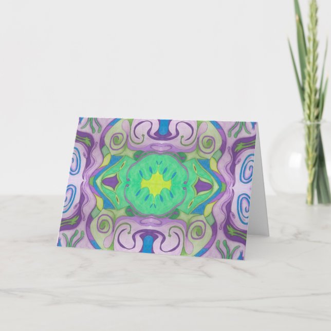 Lila Grönt Fantasy Greeting Card Kort (Framsida)
