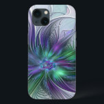 Lila Grönt Feder Modern Abstrakt Art Fractal<br><div class="desc">En magisk blomma till dig. Utformning för iPhone 13 fodral eller mer.</div>