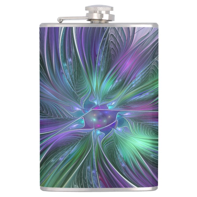 Lila Grönt Feder Modern Abstrakt Art Fractal Fickplunta (Framsidan)