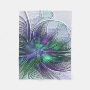 Lila Grönt Feder Modern Abstrakt Art Fractal Fleecefilt