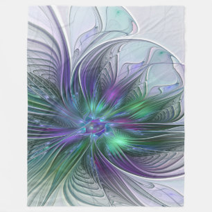 Lila Grönt Feder Modern Abstrakt Art Fractal Fleecefilt
