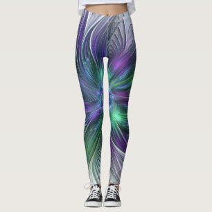 Lila Grönt Feder Modern Abstrakt Art Fractal Leggings