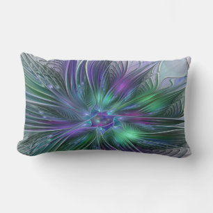 Lila Grönt Feder Modern Abstrakt Art Fractal Lumbarkudde