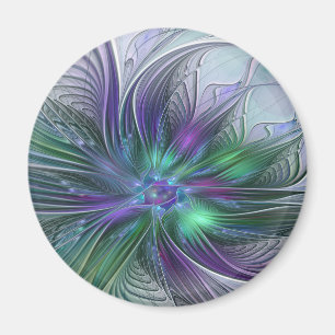 Lila Grönt Feder Modern Abstrakt Art Fractal Magnet