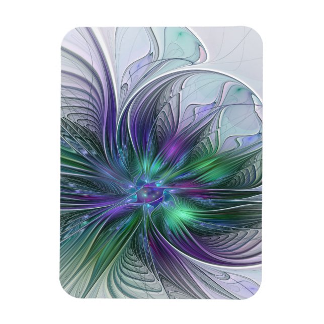 Lila Grönt Feder Modern Abstrakt Art Fractal Magnet (Vertikal)