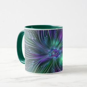 Lila Grönt Feder Modern Abstrakt Art Fractal Mugg