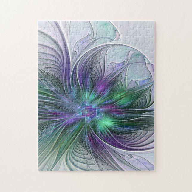 Lila Grönt Feder Modern Abstrakt Art Fractal Pussel (Vertikal)