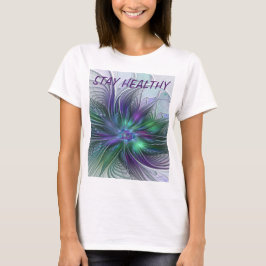 Lila Grönt Feder Modern Abstrakt Art Fractal T Shirt