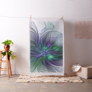 Lila Grönt Feder Modern Abstrakt Art Fractal Tyg