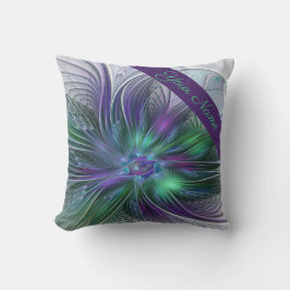 Lila Grönt Flower Modern Abstrakt Fractal Namn Kudde