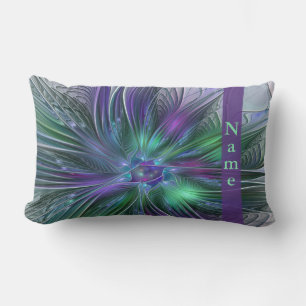 Lila Grönt Flower Modern Abstrakt Fractal Namn Lumbarkudde