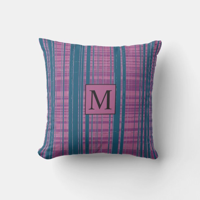 Lila Grönt Geometric Pput Mönster Monogram Kudde (Framsida)