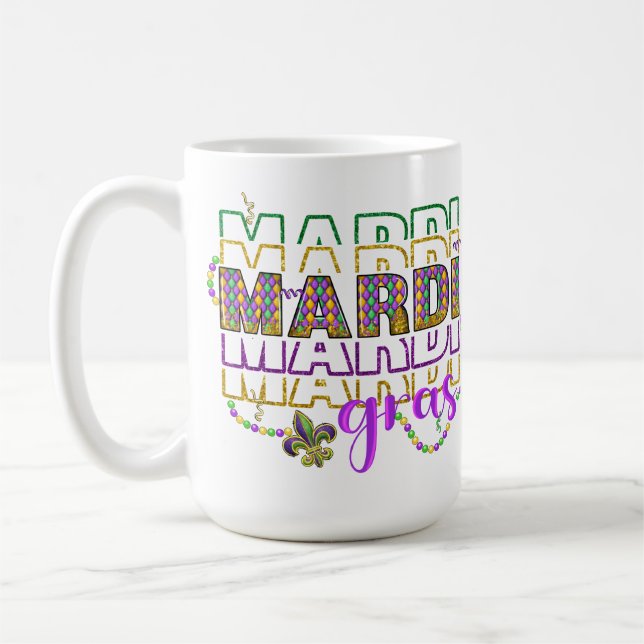 LILA GRÖNT GULD GLITTER LOOK MARDI GRAS KAFFEMUGG (Vänster)