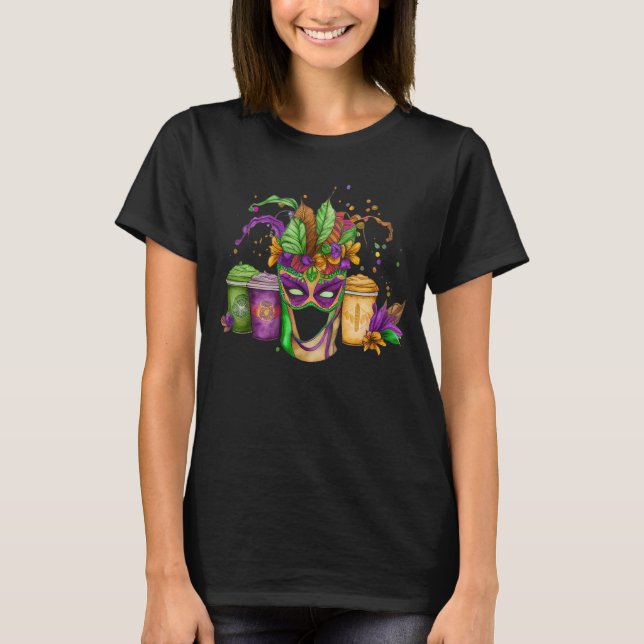 LILA GRÖNT GULD MARDI GRAS BEVERAGAGAGAGES T SHIRT (Framsida)