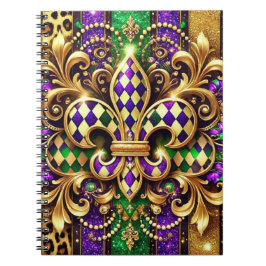 LILA GRÖNT GULD MARDI GRAS FLEUR DE LIS ANTECKNINGSBOK