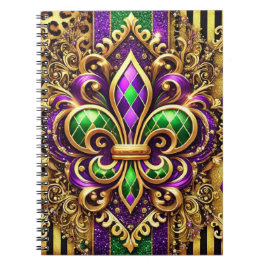 LILA GRÖNT GULD MARDI GRAS FLEUR DE LIS ANTECKNINGSBOK