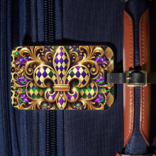 LILA GRÖNT GULD MARDI GRAS FLEUR DE LIS BAGAGEBRICKA