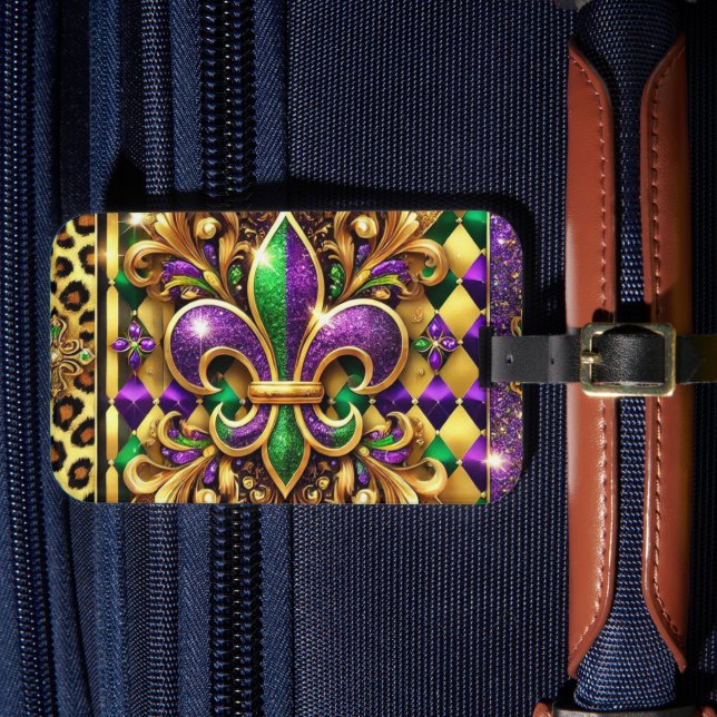 LILA GRÖNT GULD MARDI GRAS FLEUR DE LIS BAGAGEBRICKA (Framsida Insitu 4)