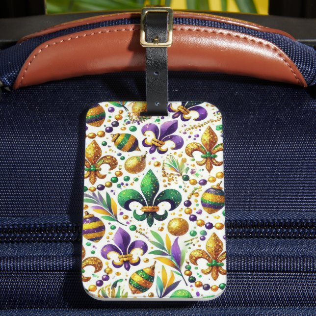 LILA GRÖNT GULD MARDI GRAS FLEUR DE LIS BAGAGEBRICKA (Framsida Insitu 2)