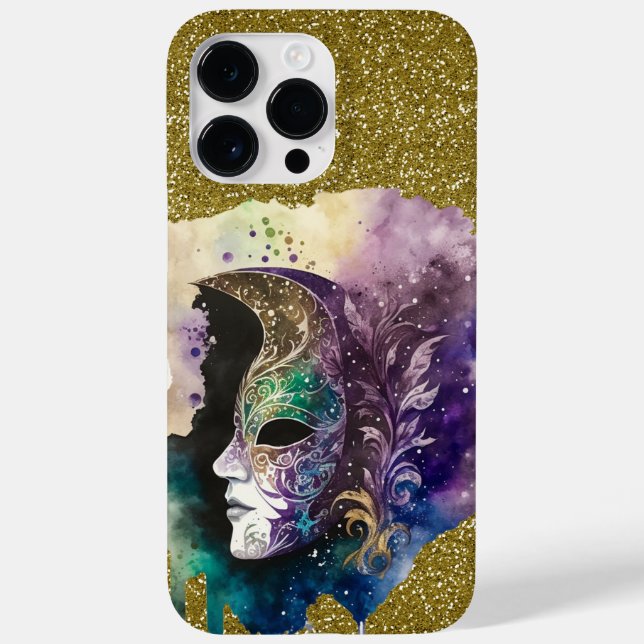 LILA GRÖNT GULD MARDI GRAS MASK & FEATHERS (Baksida)