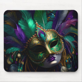 LILA GRÖNT GULD MARDI GRAS MASK & FEATHERS MUSMATTA