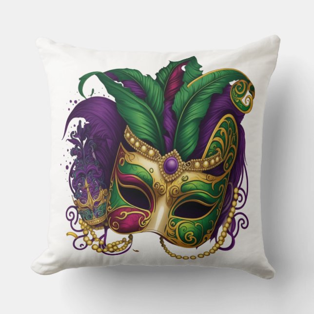 LILA GRÖNT GULD MARDI GRAS MASK KUDDE (Framsida)