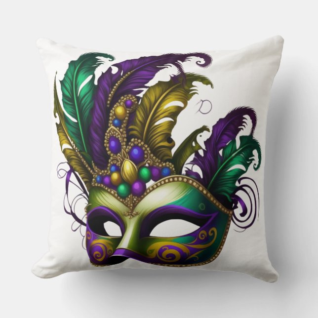 LILA GRÖNT GULD MARDI GRAS MASK KUDDE (Framsida)