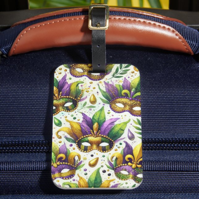 LILA GRÖNT GULD MARDI GRAS MASKS BAGAGEBRICKA (Framsida Insitu 2)