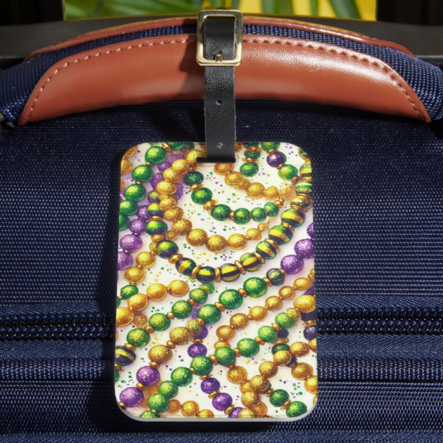 LILA GRÖNT GULD MARDI GRAS PÄRLOR BAGAGEBRICKA (Framsida Insitu 2)