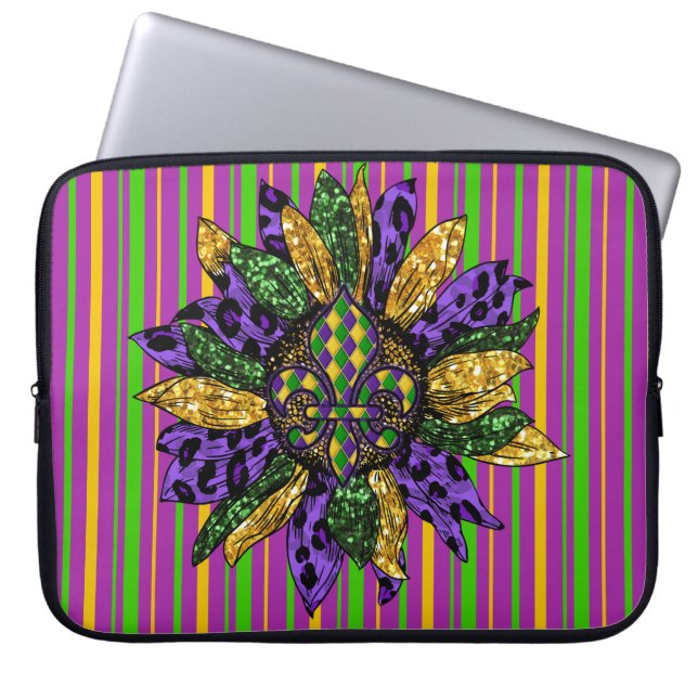 LILA GRÖNT GULD MARDI GRAS SUNFLOWER LAPTOP FODRAL (Framsidan)