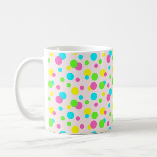 Lila Grönt Gult Blue Rosa Cute Polka Dot Kaffemugg (Vänster)