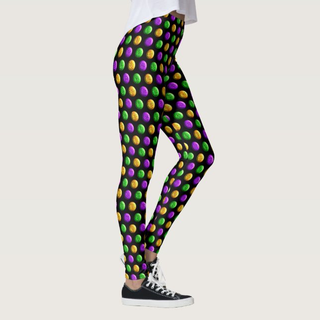 Lila Grönt Gult Dots Black Mardi Gras Leggings (Höger)