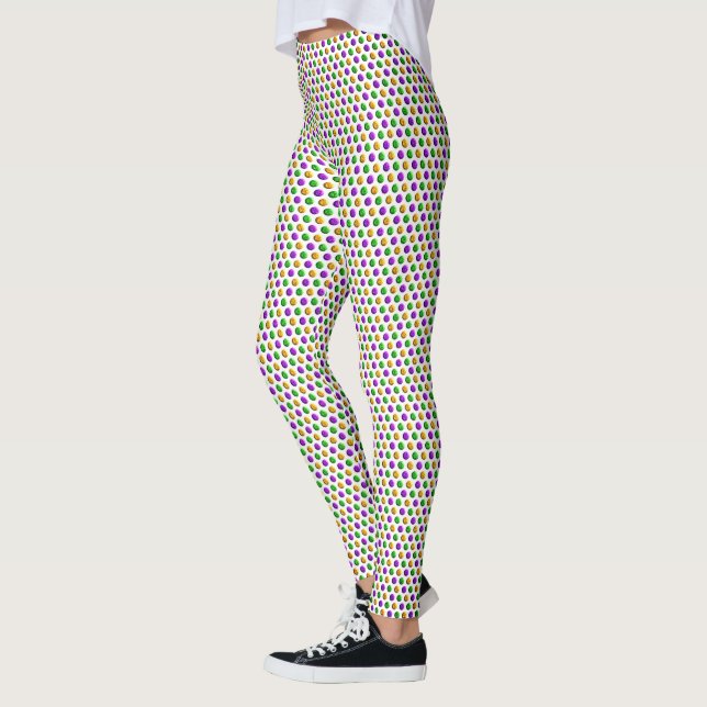 Lila Grönt Gult Dots White Mardi Gras Leggings (Vänster)