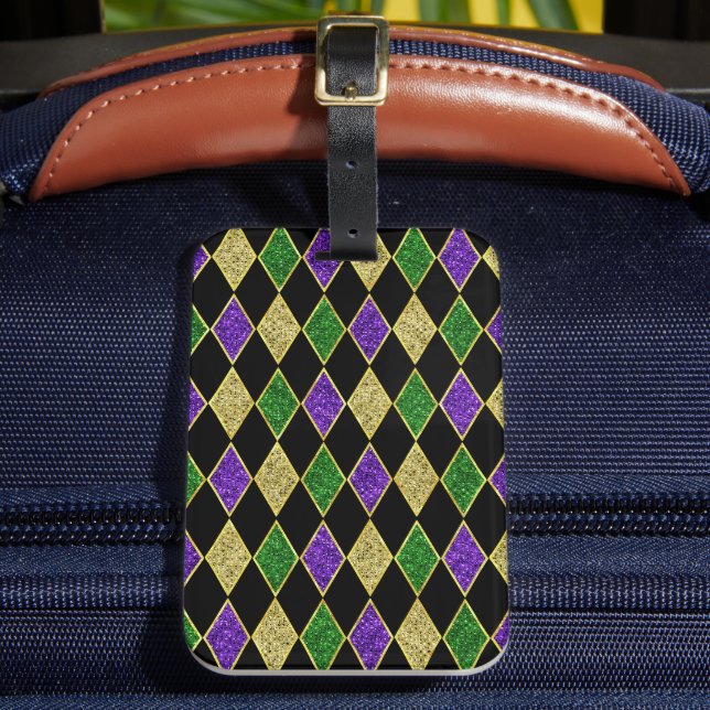 LILA GRÖNT GULT MARDI GRAS DIAMOND MÖNSTER BAGAGEBRICKA (Framsida Insitu 2)