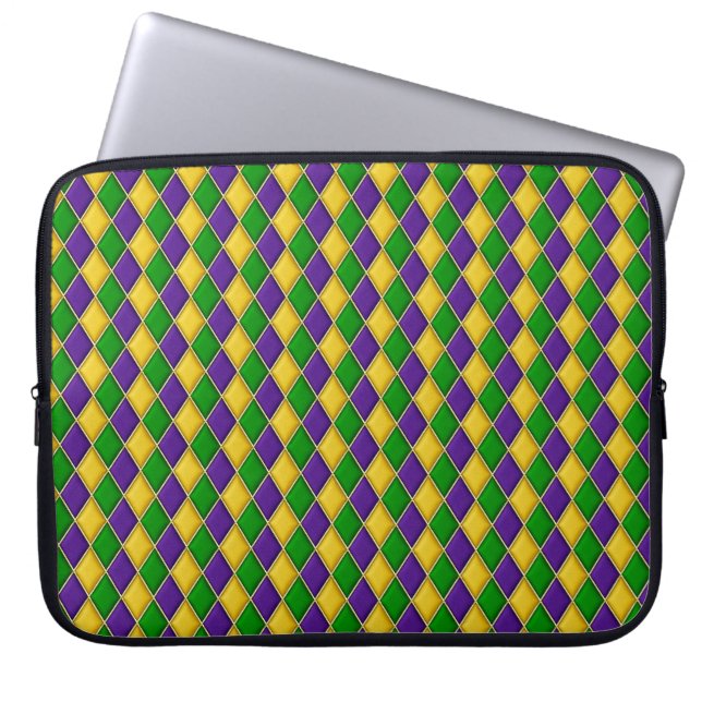 LILA GRÖNT GULT MARDI GRAS DIAMOND MÖNSTER LAPTOP FODRAL (Framsidan)