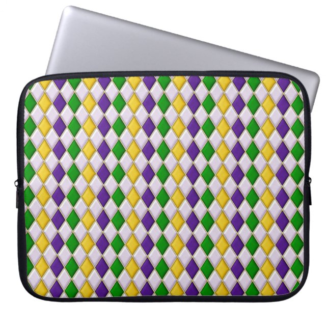 LILA GRÖNT GULT MARDI GRAS DIAMOND MÖNSTER LAPTOP FODRAL (Framsidan)