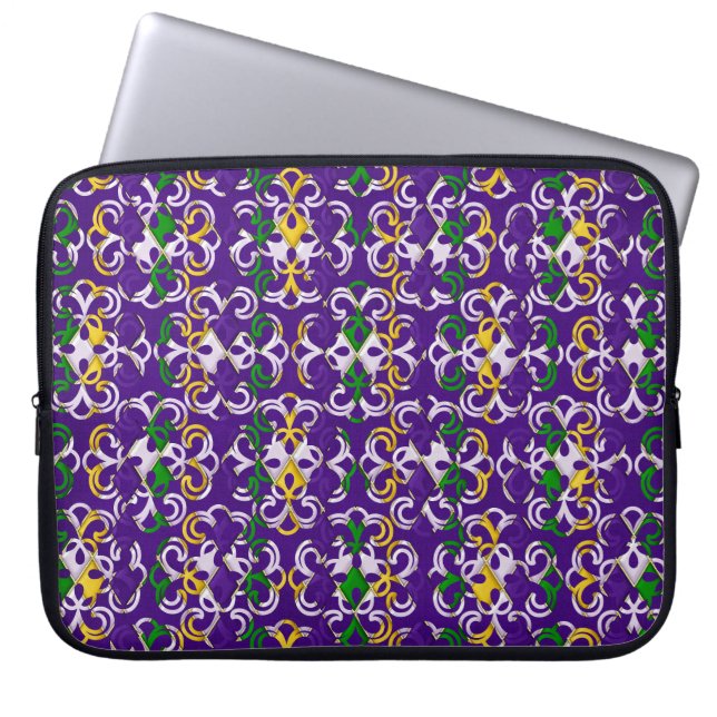 LILA GRÖNT GULT MARDI GRAS FLEUR DI LIS LAPTOP FODRAL (Framsidan)