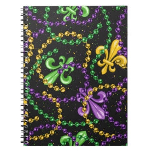 LILA GRÖNT GULT MARDI GRAS PÄRLOR & FLEUR ANTECKNINGSBOK