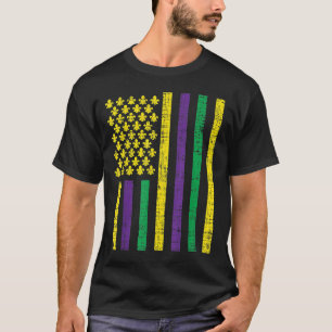 Lila Grönt Gult US Flagga Jester Funny Mardi Gra T Shirt