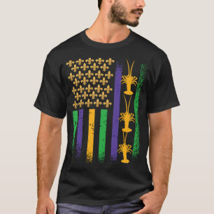 Lila Grönt Gult USA flagga Crawpappa tjock Mardi T Shirt