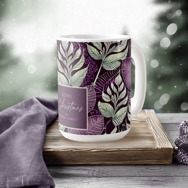 Lila Grönt jul Mönster#29 ID1009 Kaffemugg (Skapare uppladdad)
