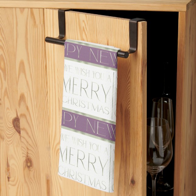 Lila Grönt jul Mönster#35 ID1009 Kökshandduk (Thirds Fold)