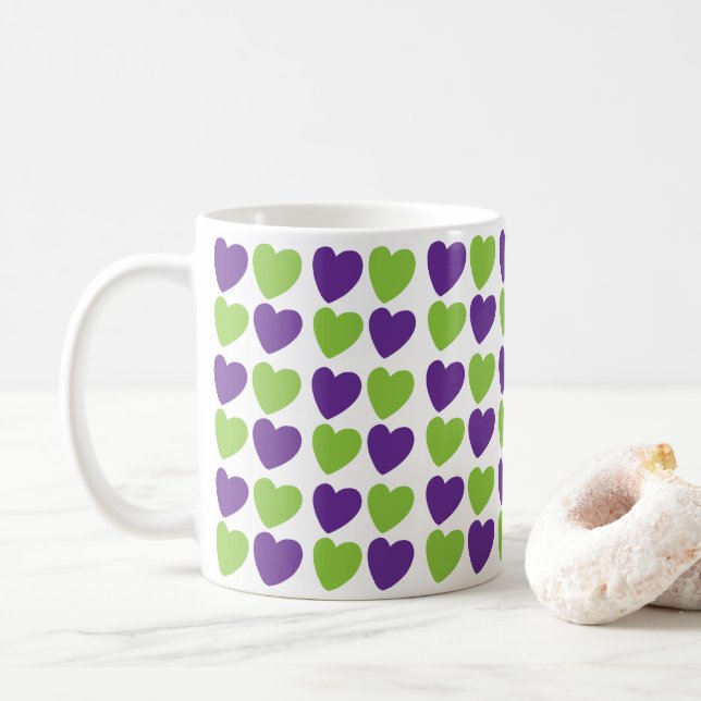 Lila Grönt Kärlekshjärta Kaffemugg (Med munk)