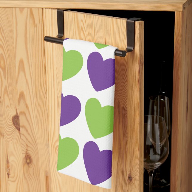 Lila Grönt Kärlekshjärta  Kökshandduk (Thirds Fold)