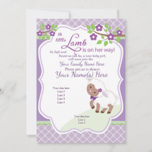 Lila Grönt Lamb Baby Shower-inbjudan för lavender Inbjudningar