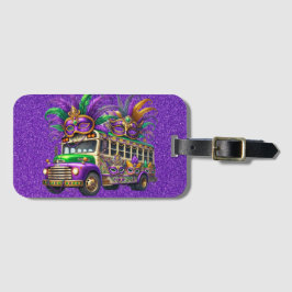 LILA & GRÖNT MARDI GRAS BUSS & FEATHERS BAGAGEBRICKA