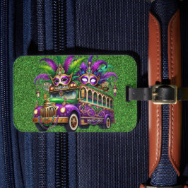 LILA & GRÖNT MARDI GRAS BUSS & FEATHERS BAGAGEBRICKA