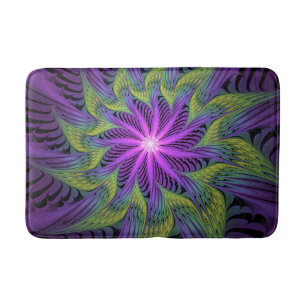 Lila Grönt Modern Abstrakt Fractal Art Badrumsmatta