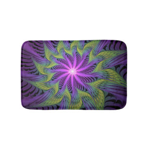 Lila Grönt Modern Abstrakt Fractal Art Badrumsmatta