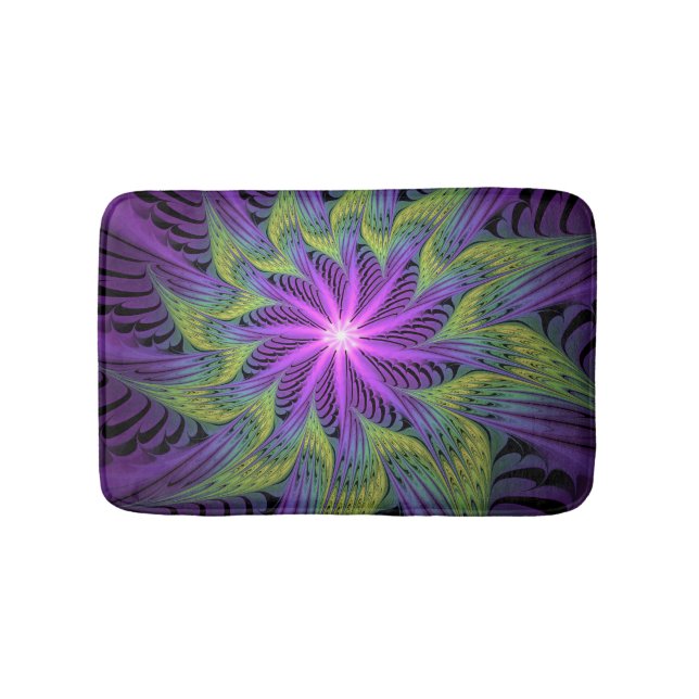 Lila Grönt Modern Abstrakt Fractal Art Badrumsmatta (Framsidan)
